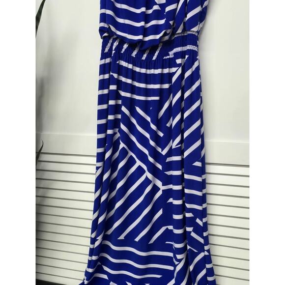 Chico’s Striped Halter Maxi Dress Stretchy Beachy Blue White Size 2 Large - Picture 3 of 8
